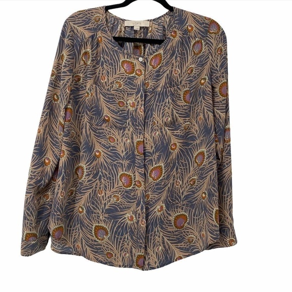 Loft Peacock Feather Print Blouse - Picture 1 of 7
